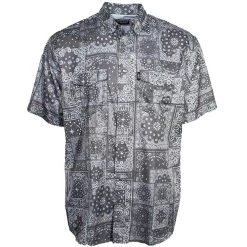 Hooey Mens Sol Charcoal Bandana Pattern All Over Short Sleeve Pearl Snap With Lens Cleaner