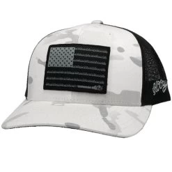 Hooey Mens Liberty Roper White Camo Black Six Panel Trucker With Black Grey Patch