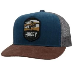 Hooey Mens Cheyenne Blue Charcoal Five Panel Trucker With Black Brown White