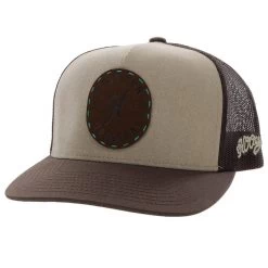 Hooey Mens Spur Tan Brown Five Panel Trucker With Brown Black Circle Patch OSFA