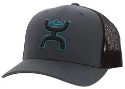 Hooey Men's Sterling Grey/Brown 6 Panel Trucker Cap With Brown/Teal Hooey Logo