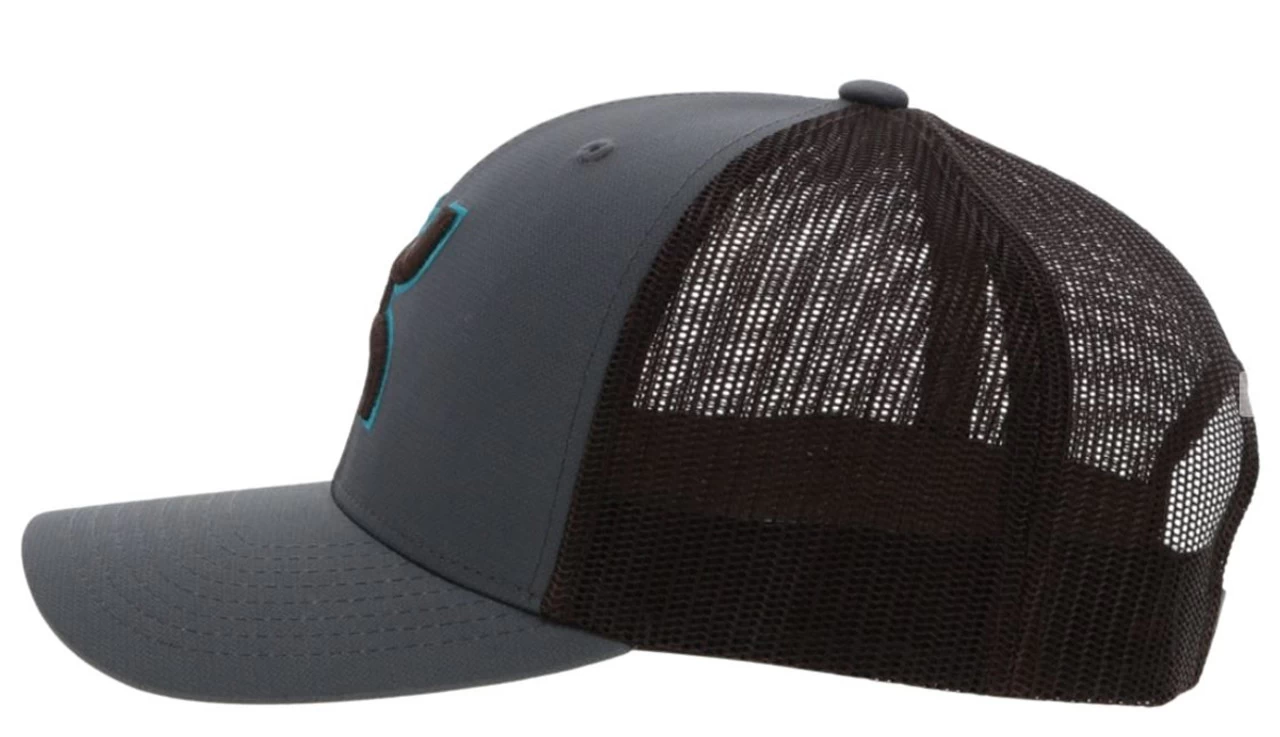 Hooey Men's Sterling Grey/Brown 6 Panel Trucker Cap With Brown/Teal Hooey Logo - Image 2