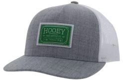 Hooey Men's Doc Light Grey/White 5 Panel Trucker Cap With Green/White Rectangle Patch