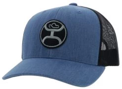 Hooey Men's Primo Denim/Black 6 Panel Trucker Cap With Black/Grey Circle Patch