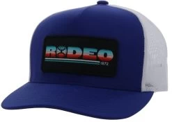 Hooey Men's Rodeo Blue/White 5 Panel Trucker Cap With A Black Serape Rectangle Patch