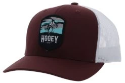 Hooey Cheyenne Maroon/White 6 Panel Trucker Cap With Black/Teal/Grey Square Patch - Youth
