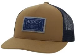 Hooey Men's Tan/Navy 5 Panel Trucker Cap With Navy/Grey Rectangle Patch
