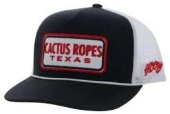 Hooey Men's CR90 Cactus Ropes Black/White 5 Panel Trucker Cap With Red/Black/White Rectangle Patch