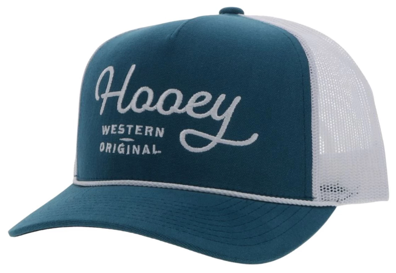 Hooey Men's OG Teal/White 5 Panel Trucker Cap With White Hooey Stitching