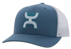 Hooey Men's Sterling Blue/White 6 Panel Trucker Cap With White/Teal Hooey Logo