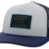 Hooey Men's Doc White/Navy 5 Panel Trucker Cap With Black/White Rectangle Patch