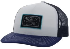 Hooey Men's Doc White/Navy 5 Panel Trucker Cap With Black/White Rectangle Patch