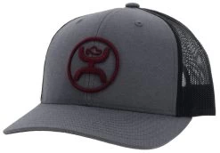 Hooey Men's O Classic Grey/Black 6 Panel Trucker Cap With Maroon Hooey Embroidered Logo
