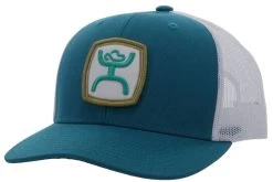 Hooey Men's Zenith Teal/White 6 Panel Trucker Cap With Grey/White/Gold Square Patch