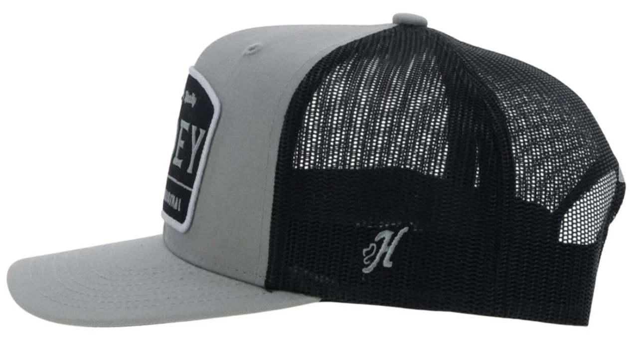 Hooey Men's Trip Grey/White 6 Panel Trucker Cap With A Black/Grey/White Logo Patch - Image 2