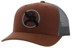 Hooey Men's Strap Roughy Brown/Grey 6 Panel Trucker Cap With Black/Grey Circle Hooey Patch