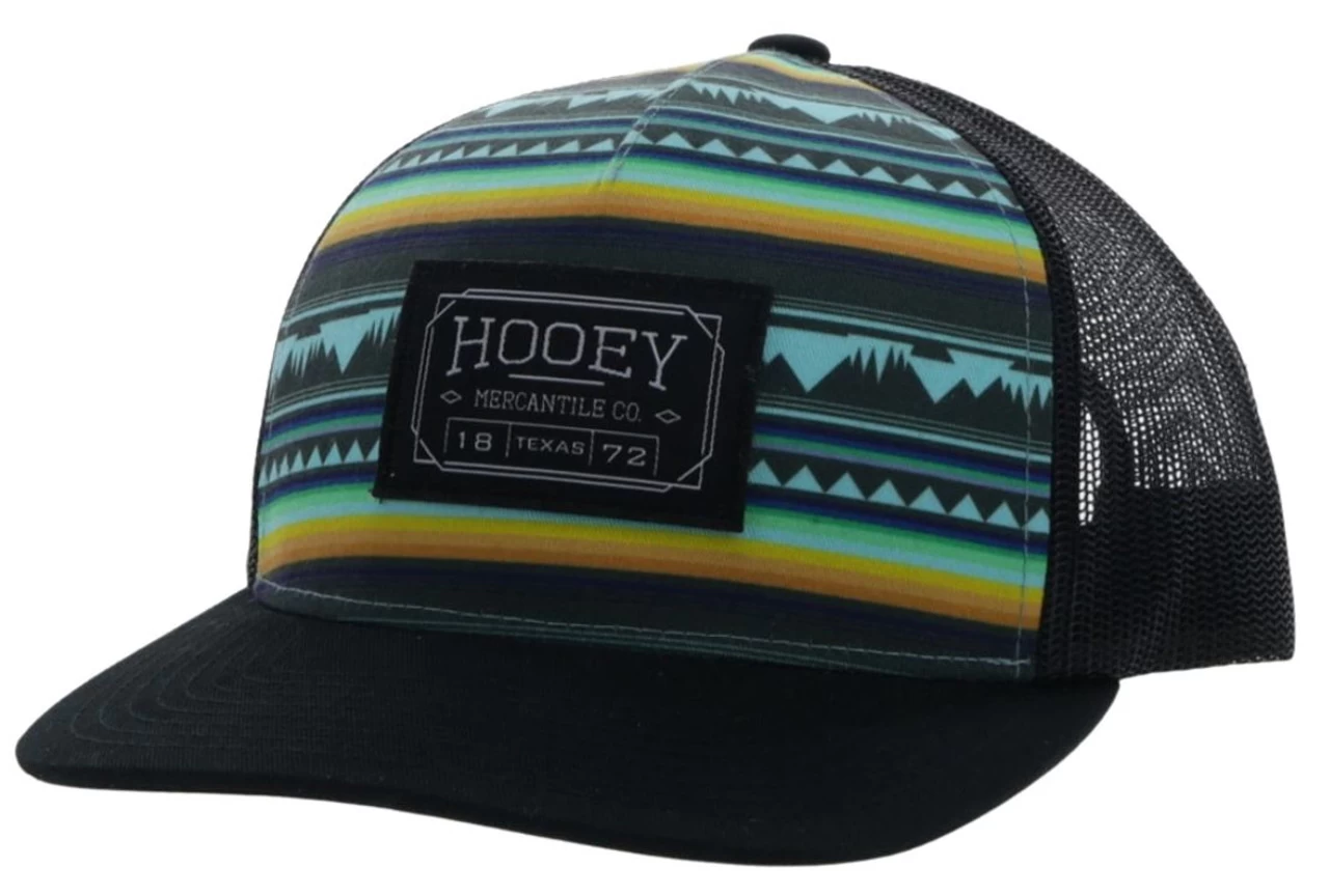 Hooey Men's Doc Turquoise/Black 5 Panel Trucker Cap With Black/White Rectangle Patch