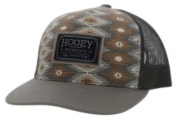 Hooey Men's Doc Cream/Grey 5 Panel Trucker Cap With Black/Cream Rectangle Patch