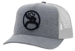 Hooey Men's Roughy 2.0 Grey/White 5 Panel Trucker Cap With Black Circle Hooey Logo