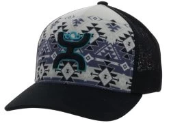Hooey Men's Coach Cream/Black Aztec Print 5 Panel Flexfit Cap With Black/Blue Hooey Logo