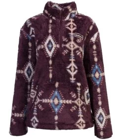 Hooey Ladies Fleece Pullover Maroon/Aztec
